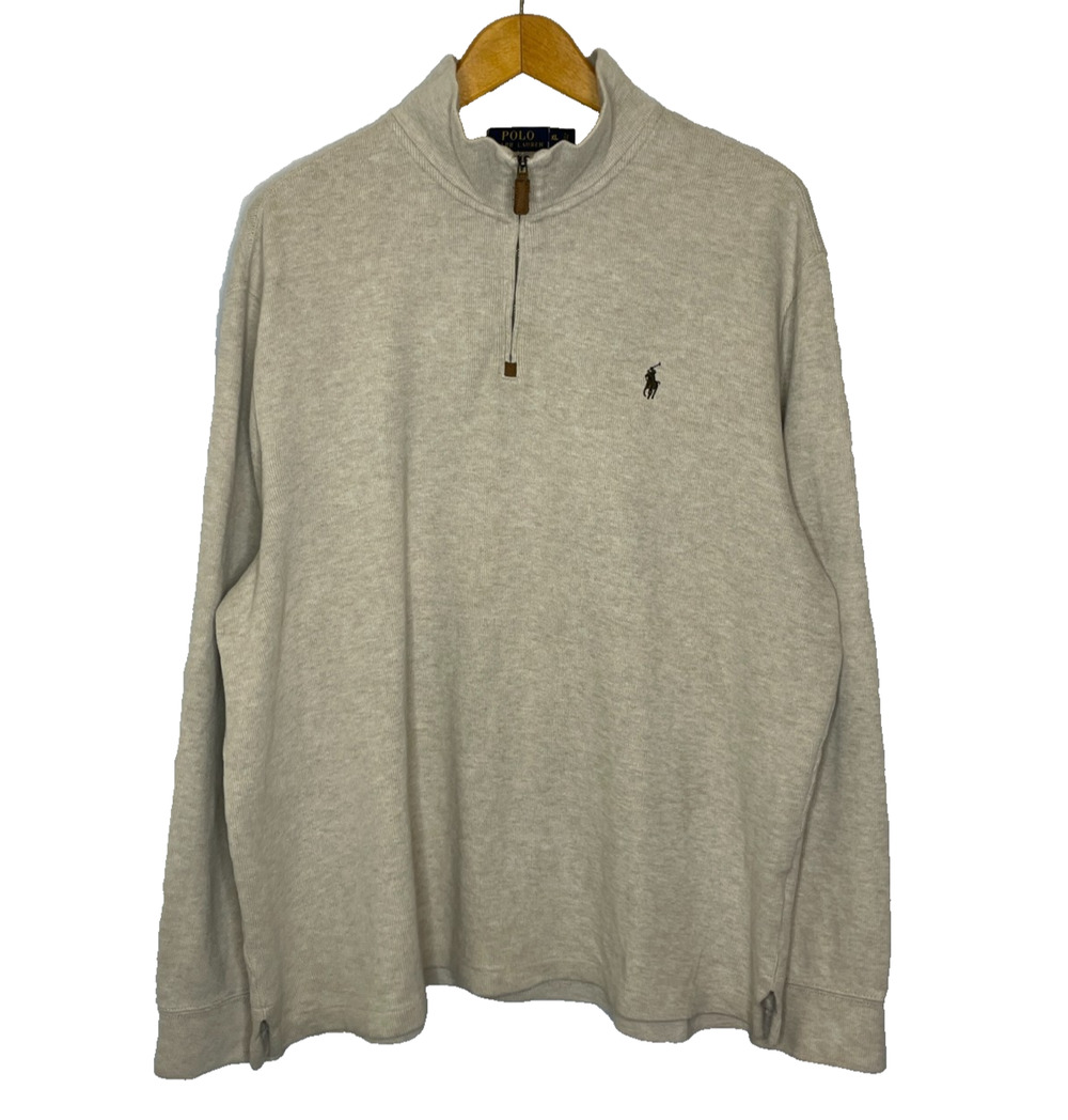 Men's XL Polo Ralph Lauren Cotton Ribbed Quarter Zip Pullover Sweater